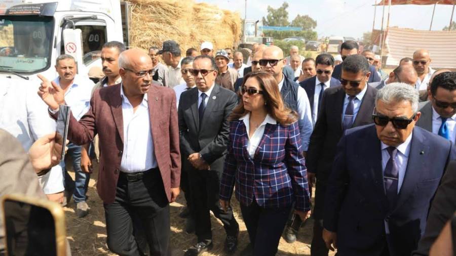 وزيرة التنمية المحلية ومحافظ الدقهلية يتفقدان موقع تجميع قش الأرز بمركز بلقاس