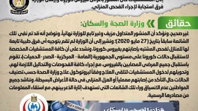 الحكومة تكشف حقيقة منشور يحذر المواطنين من الذهاب للمستشفيات حال الشعور بأعراض كورونا