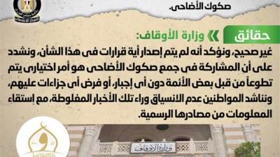 شائعة: صدور قرار من وزارة الأوقاف بإجبار الأئمة على جمع صكوك الأضاحي