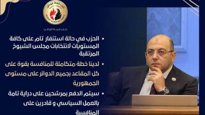 أمين تنظيم حماة الوطن: الحزب فى حالة استنفار تام على كافة المستويات استعدادا لانتخابات مجلس الشيوخ المرتقبه