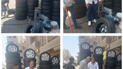 استجابةً لشكاوى المواطنين.. حي العمرانية يرفع إشغالات محل إطارات سيارات بشارع فيصل